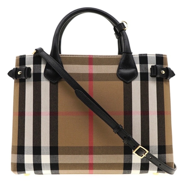 Burberry Banner Medium Tote Shoulder Bag Check Canvas New - Picture 2 of 9
